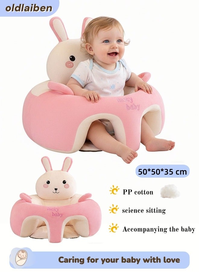 الدليبن كرسي جلوس تعليمي للطفل، أريكة مقعد دعم جلوس الطفل الرضيع، أريكة جلوس تعليمية كرتونية لطيفة للرضع - قماش كريستالي قابل للتنفس، هدية مثالية للطفل الصغير （وردي） - Image 1